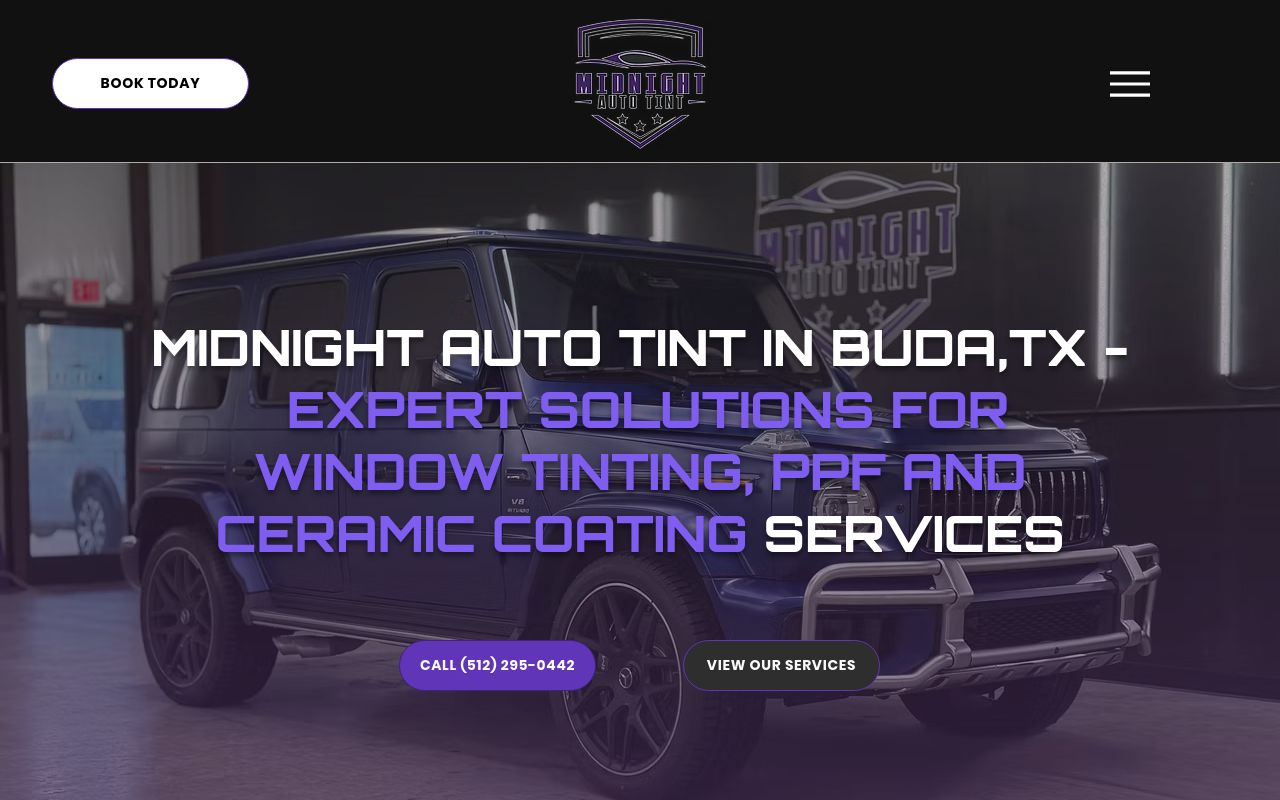 Homepage of Midnight Auto Tint - Window Tint & Paint Protection's website