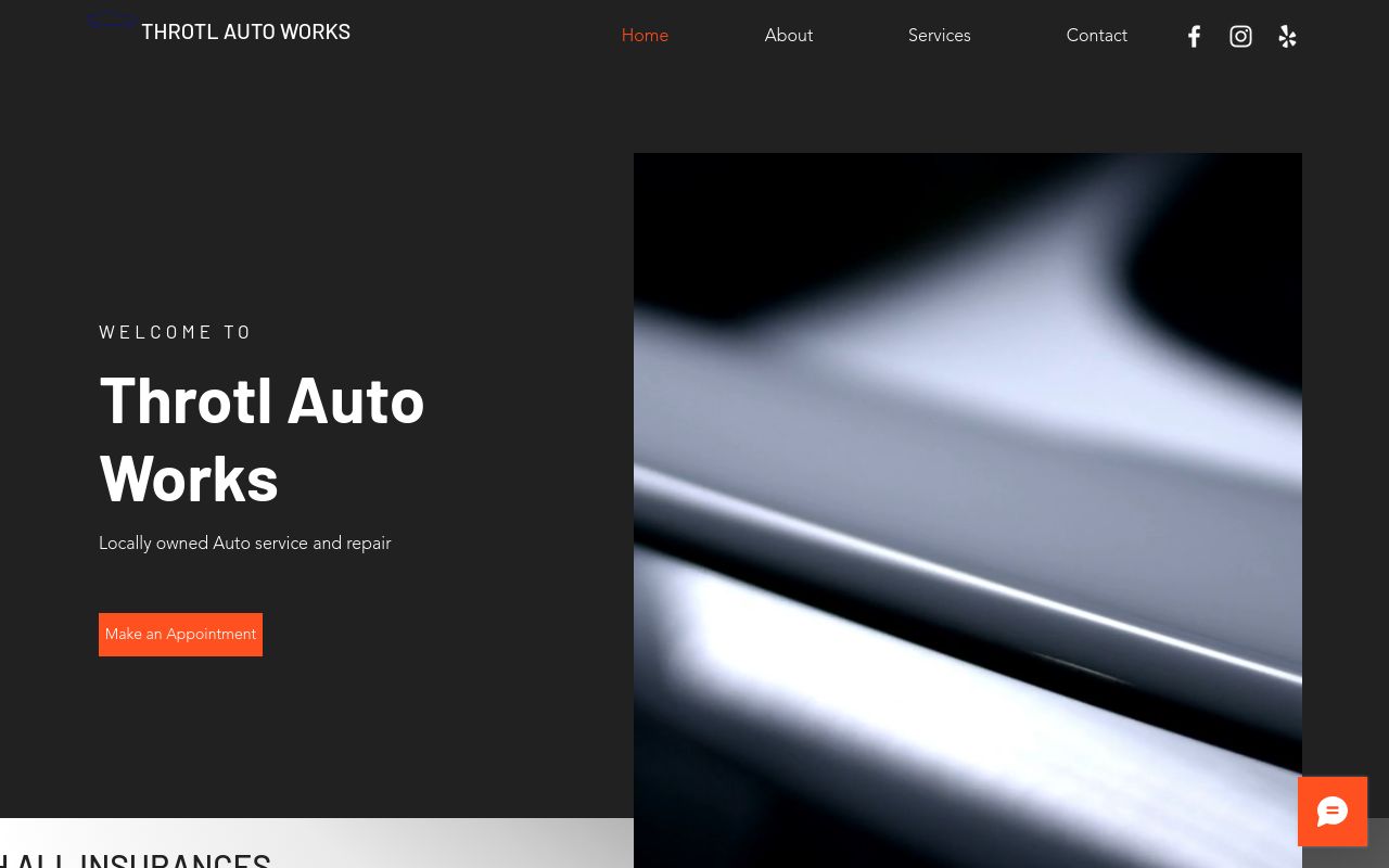 Homepage of Throtl Auto Works's website