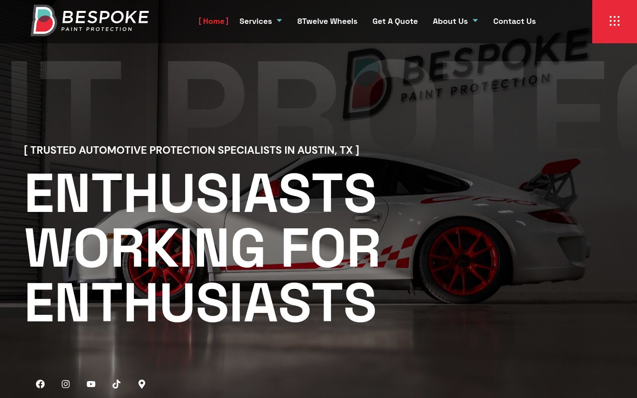 Homepage of Bespoke Paint Protection's website
