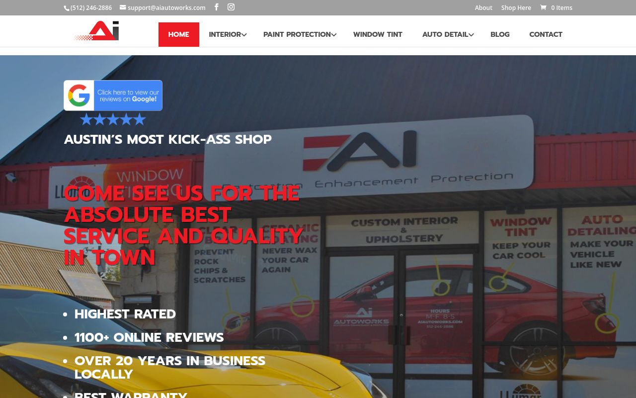 Homepage of Ai Autoworks - Coatings & Upholstery's website