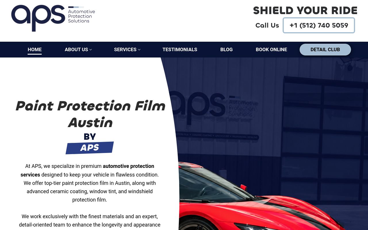 Homepage of APS Window Tint and PPF's website