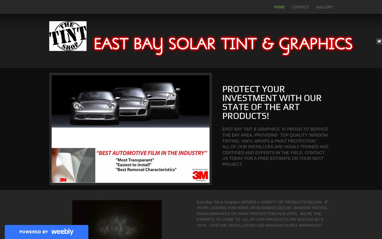 Homepage of EAST BAY SOLAR TINT & GRAPHICS's website