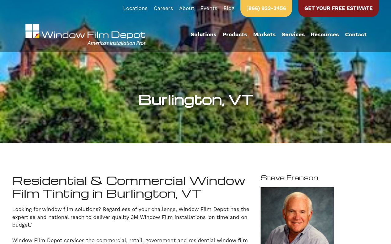Homepage of Window Film Depot - Home & Commercial Window Tint's website