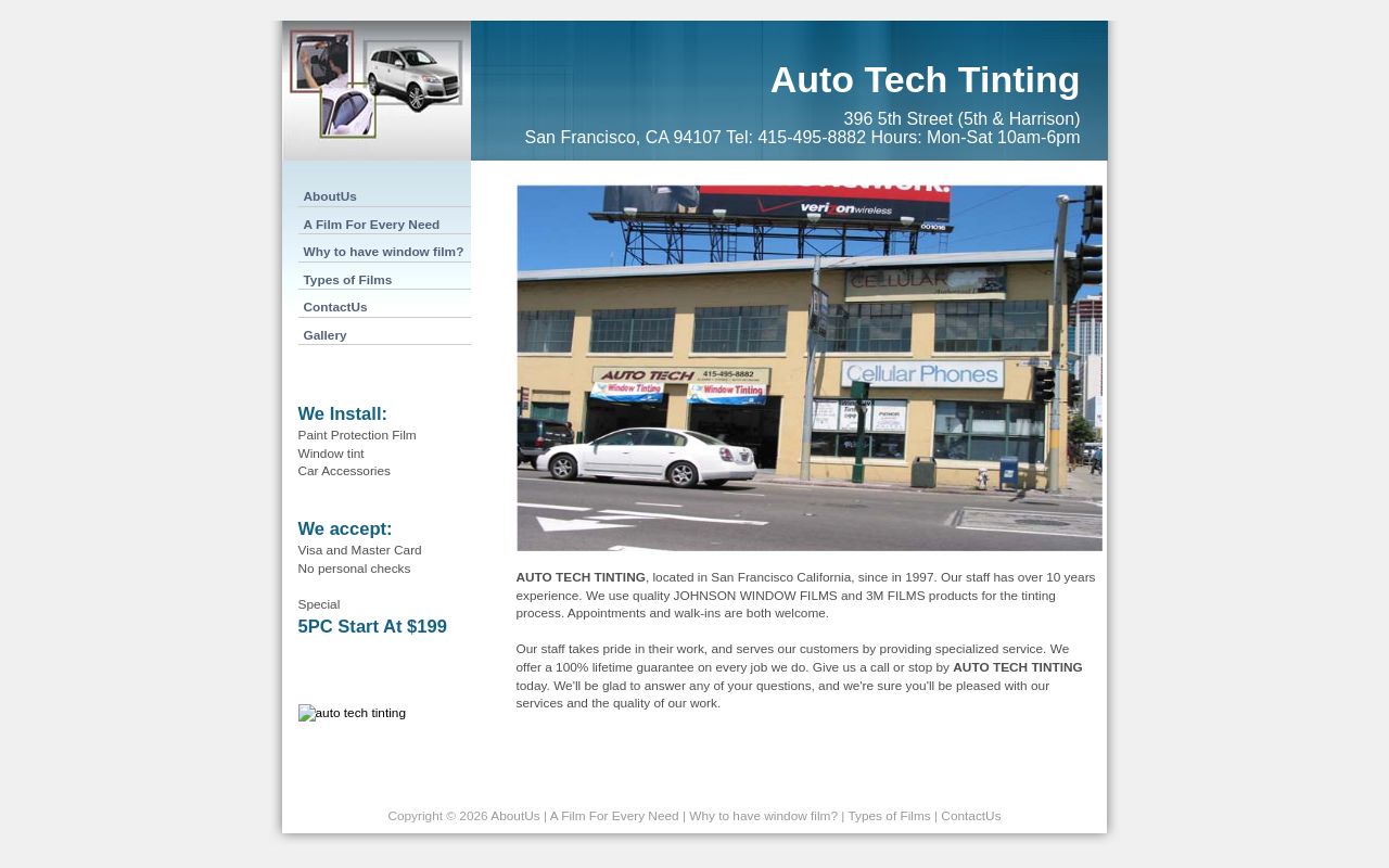 Homepage of Auto Tech Tinting's website