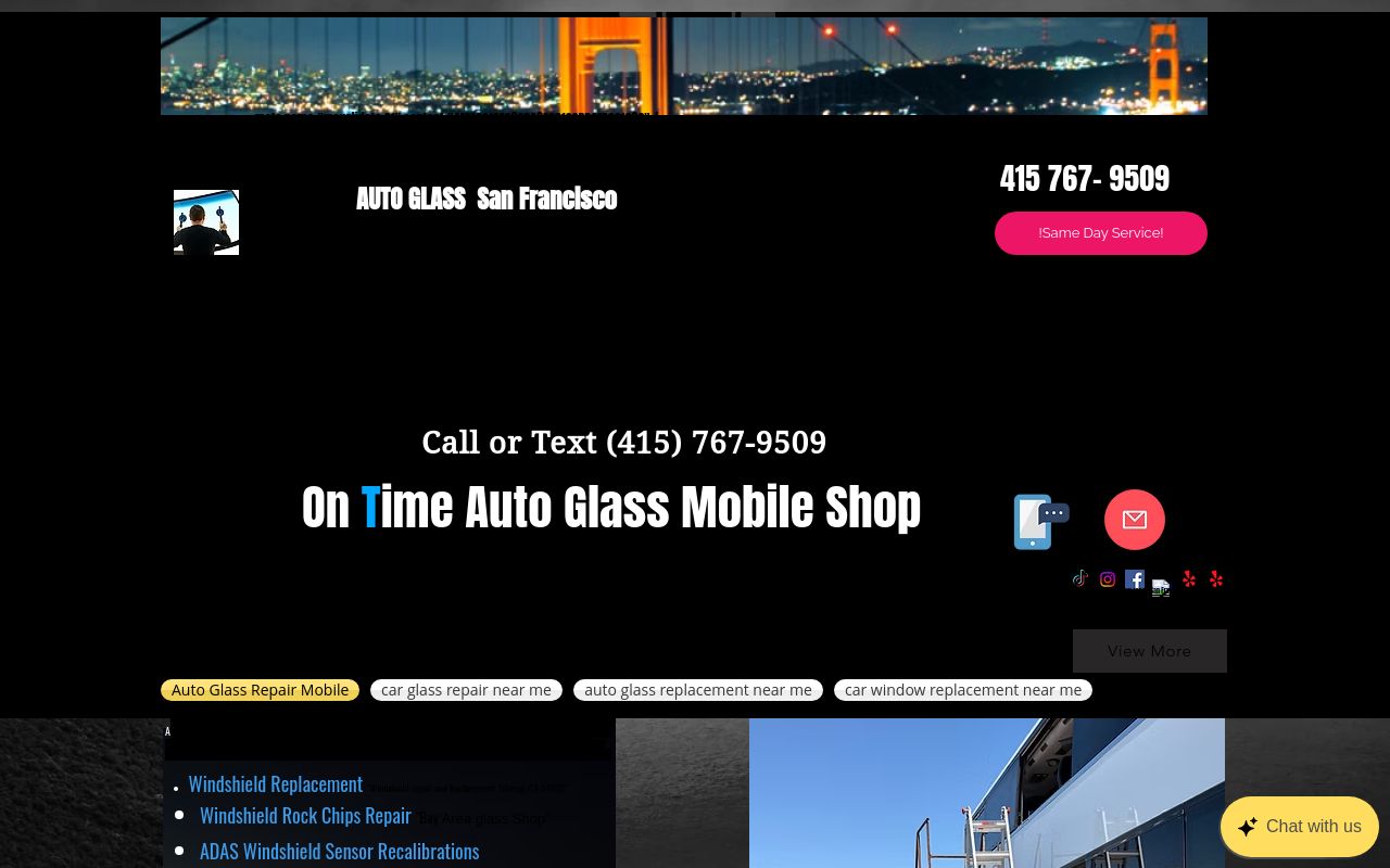 Homepage of On Time Auto Glass Repair Mobile's website