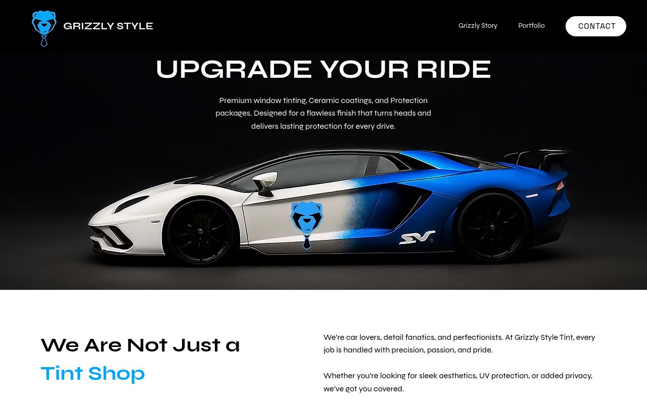 Homepage of Grizzly Style Tint's website