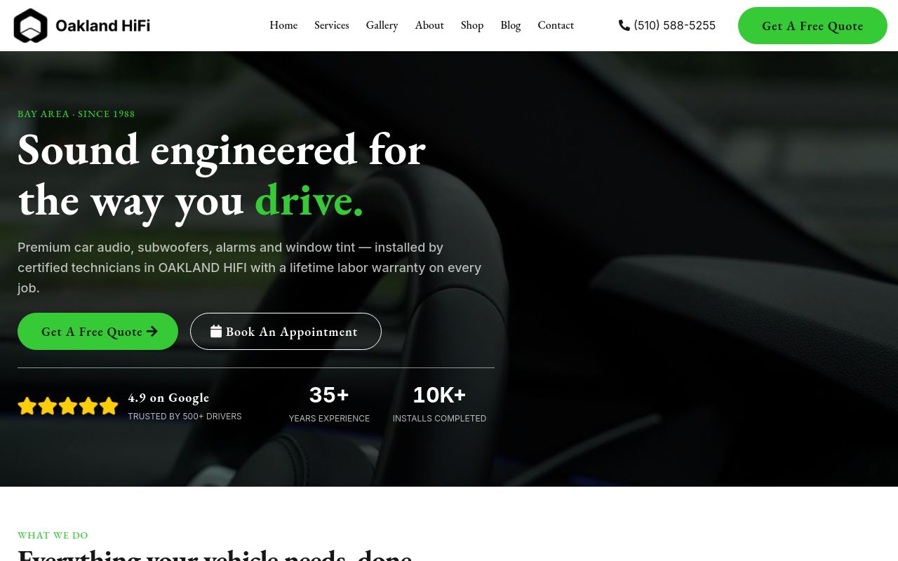 Homepage of Oakland Hi-Fi's website