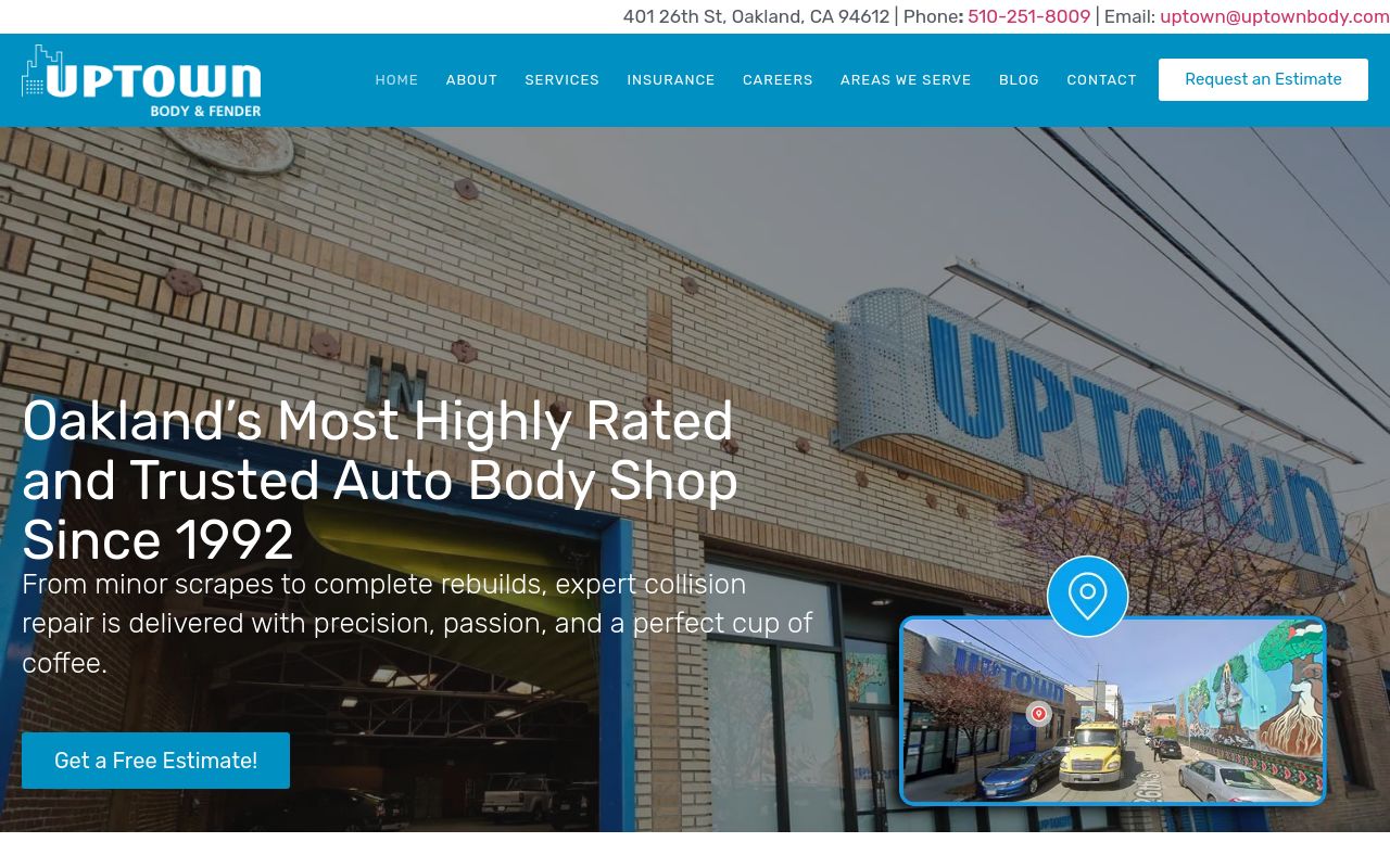 Homepage of Uptown Body & Fender - Auto Body Shop and Collision Repair in Oakland's website