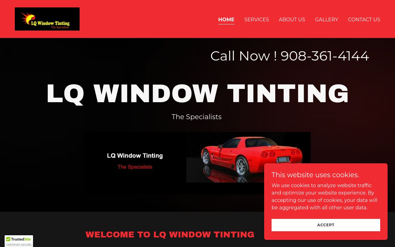 Homepage of LQ Window Tinting's website