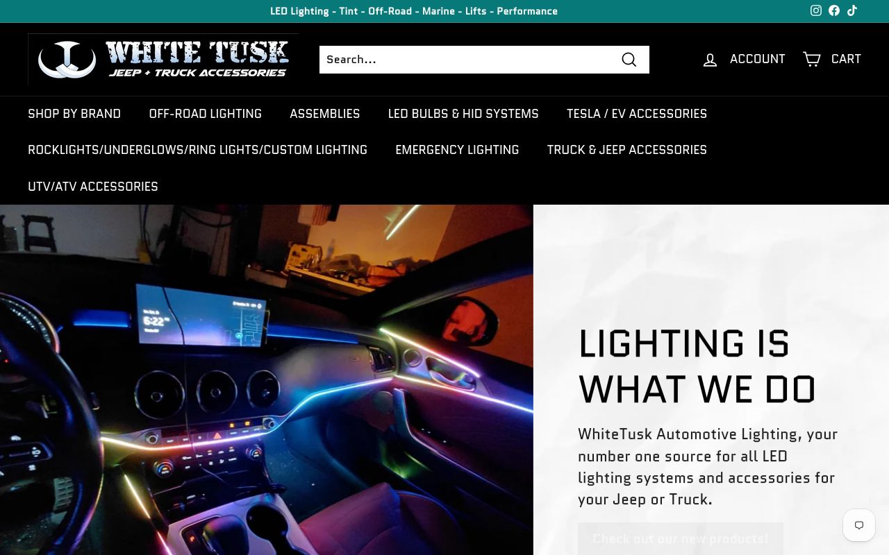 Homepage of White Tusk Automotive Lighting LLC's website