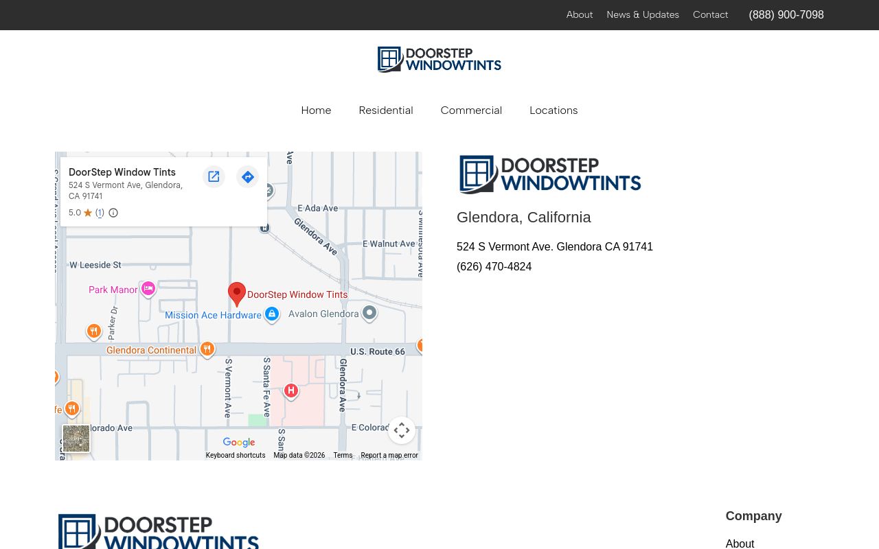 Homepage of DoorStep Window Tints's website