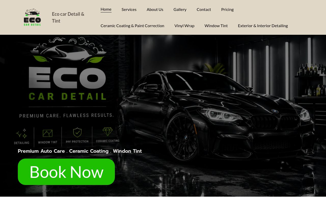 Homepage of Eco Car Detail & Tint's website