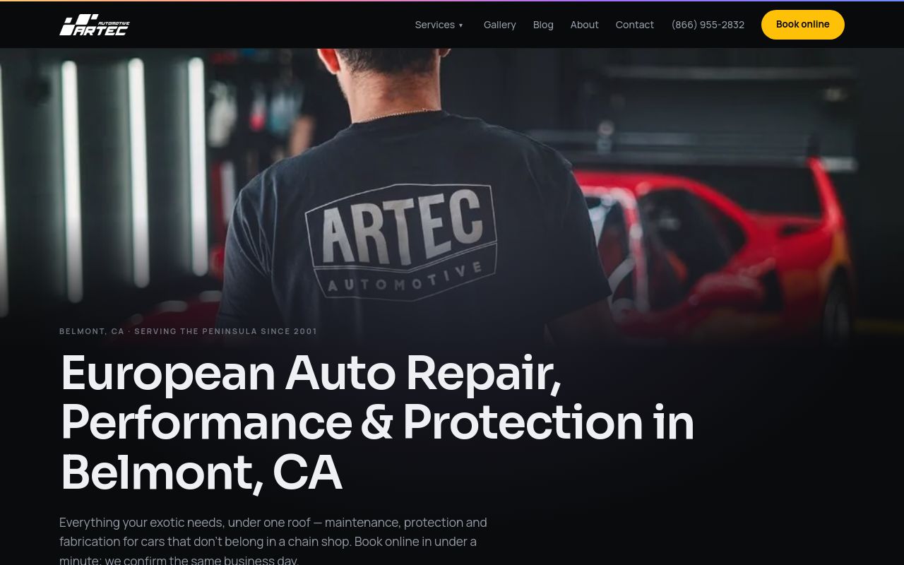 Homepage of Artec Automotive's website