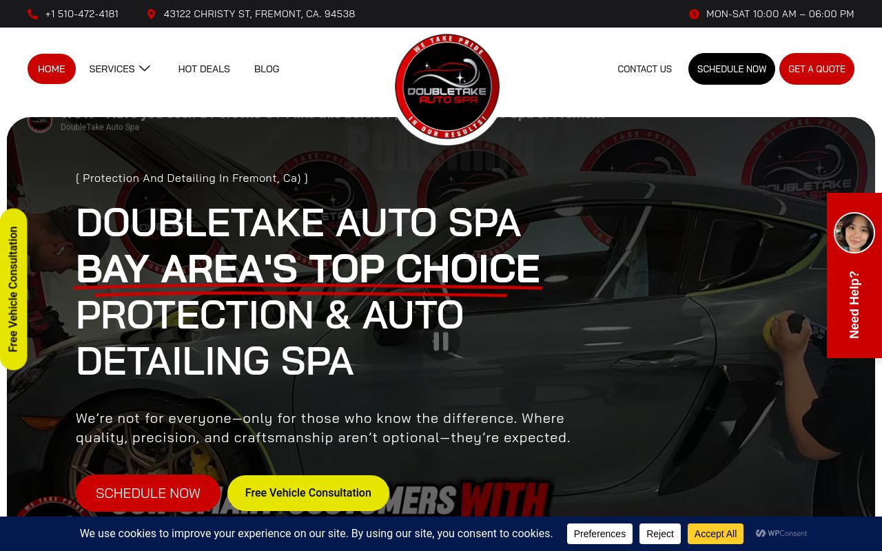 Homepage of DoubleTake Auto Spa's website