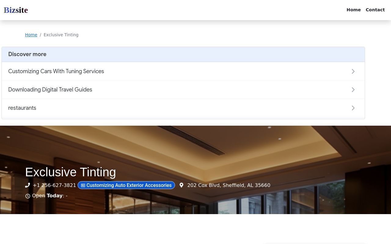 Homepage of Exclusive Tinting's website