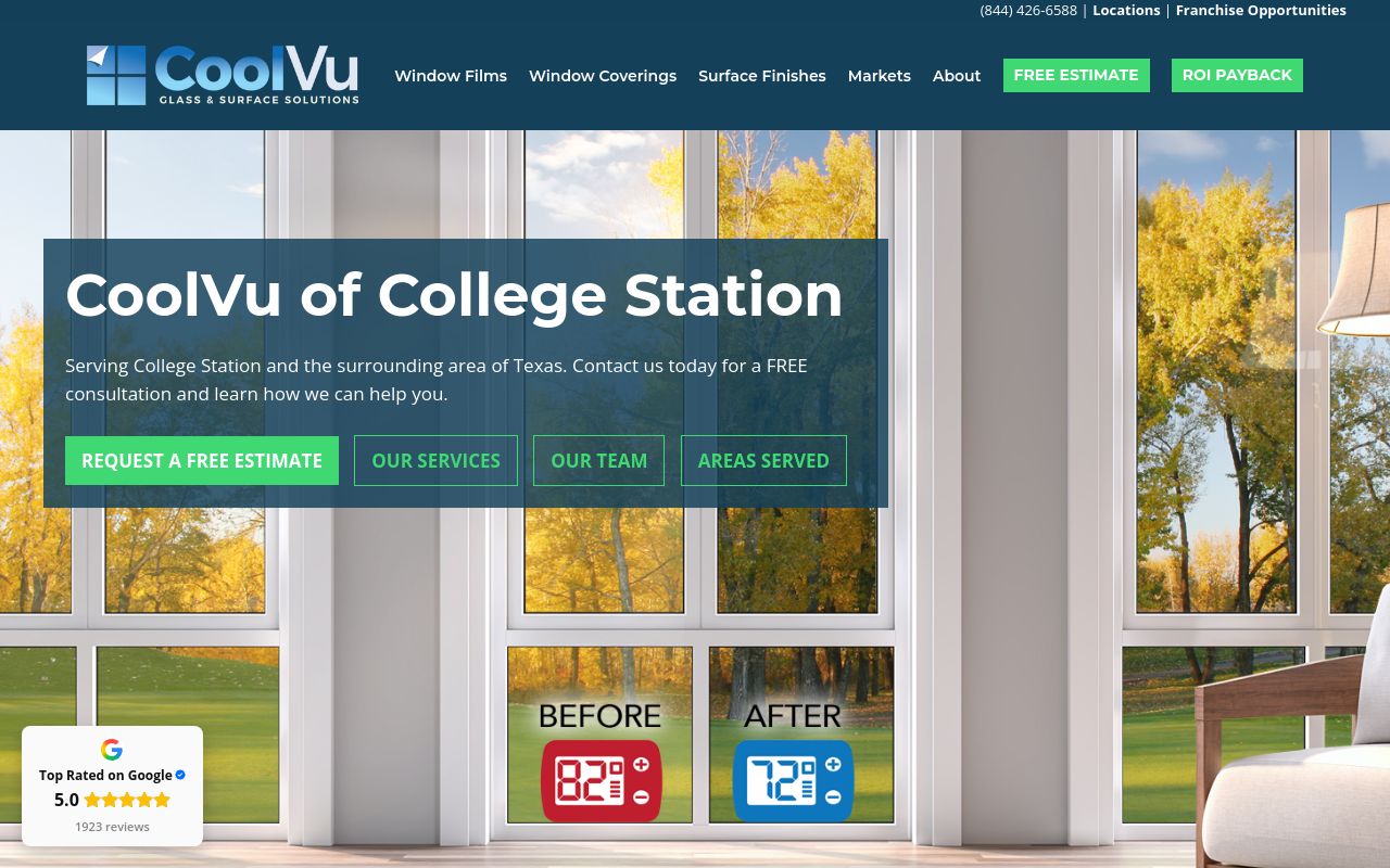 Homepage of CoolVu - Commercial & Home Window Tint's website