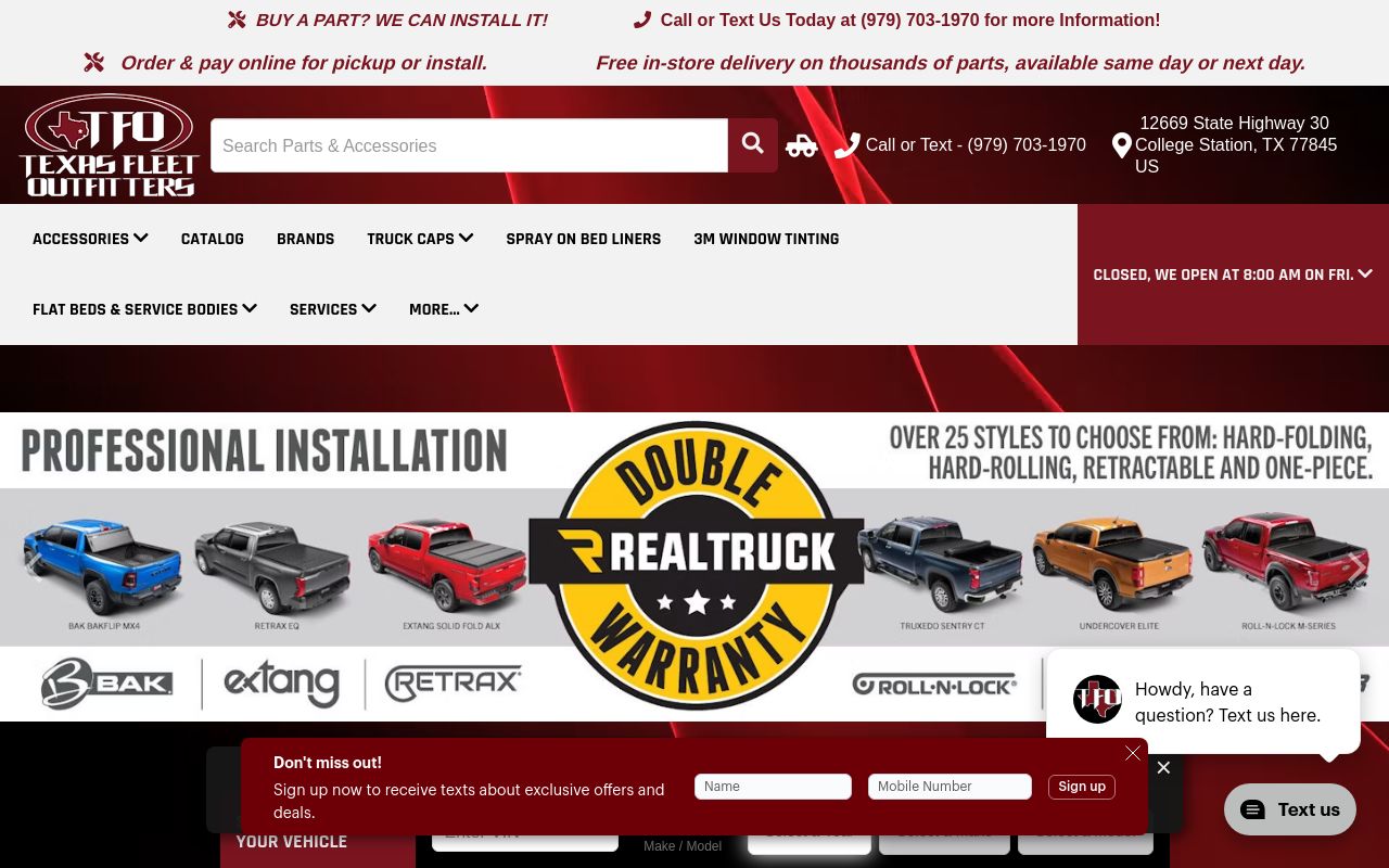 Homepage of Texas Fleet Outfitters's website