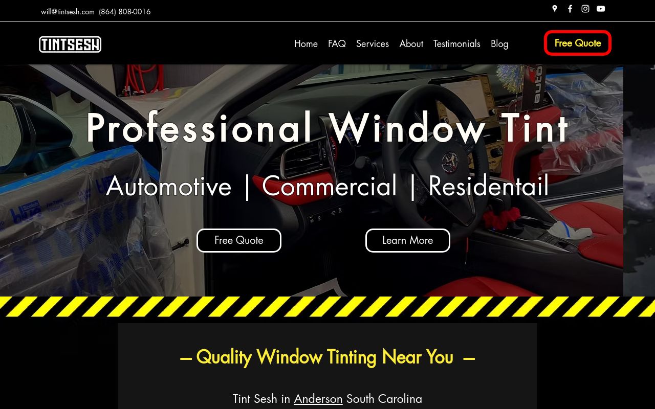 Homepage of Tint Sesh's website