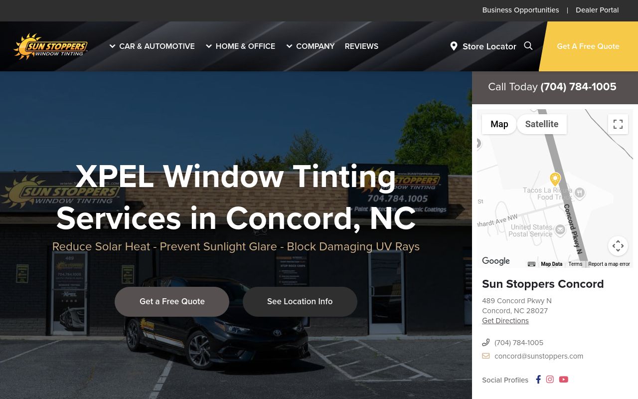 Homepage of Sun Stoppers Concord Window Tinting | Paint Protection Film (PPF) | Ceramic Coating | Home and Office's website