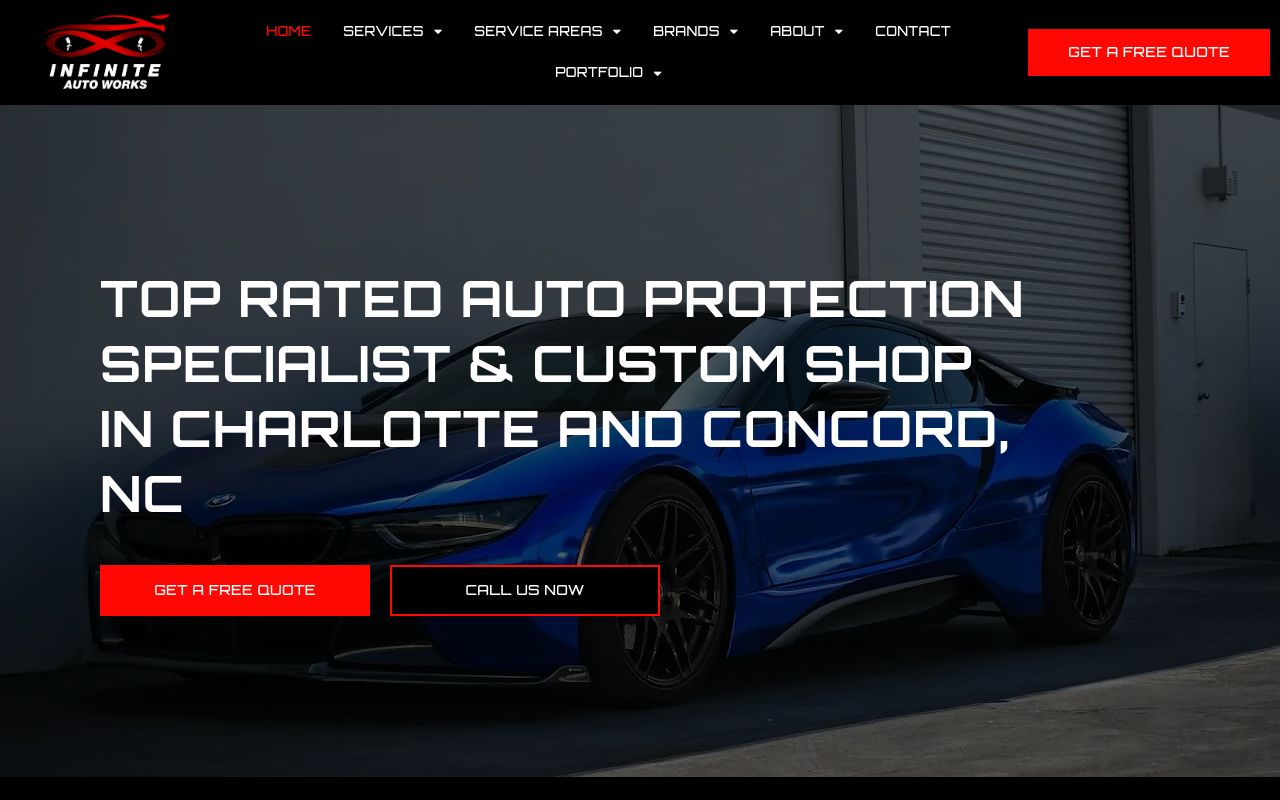 Homepage of Infinite Auto Works - Window Tint, Ceramic Coatings, PPF Concord's website