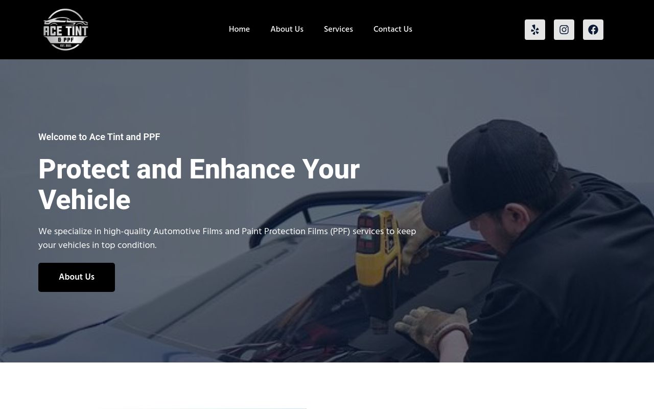 Homepage of Ace Tint and PPF's website