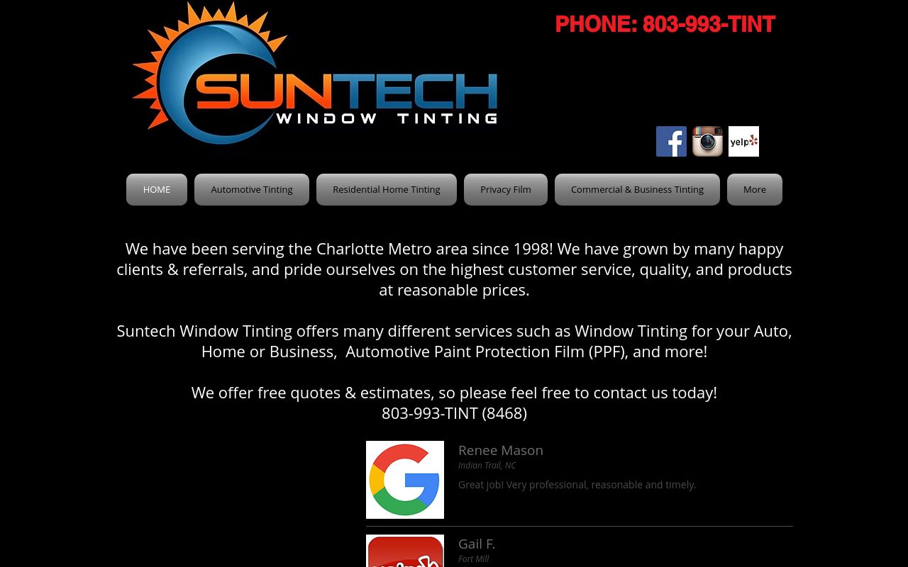 Homepage of Suntech Window Tinting's website