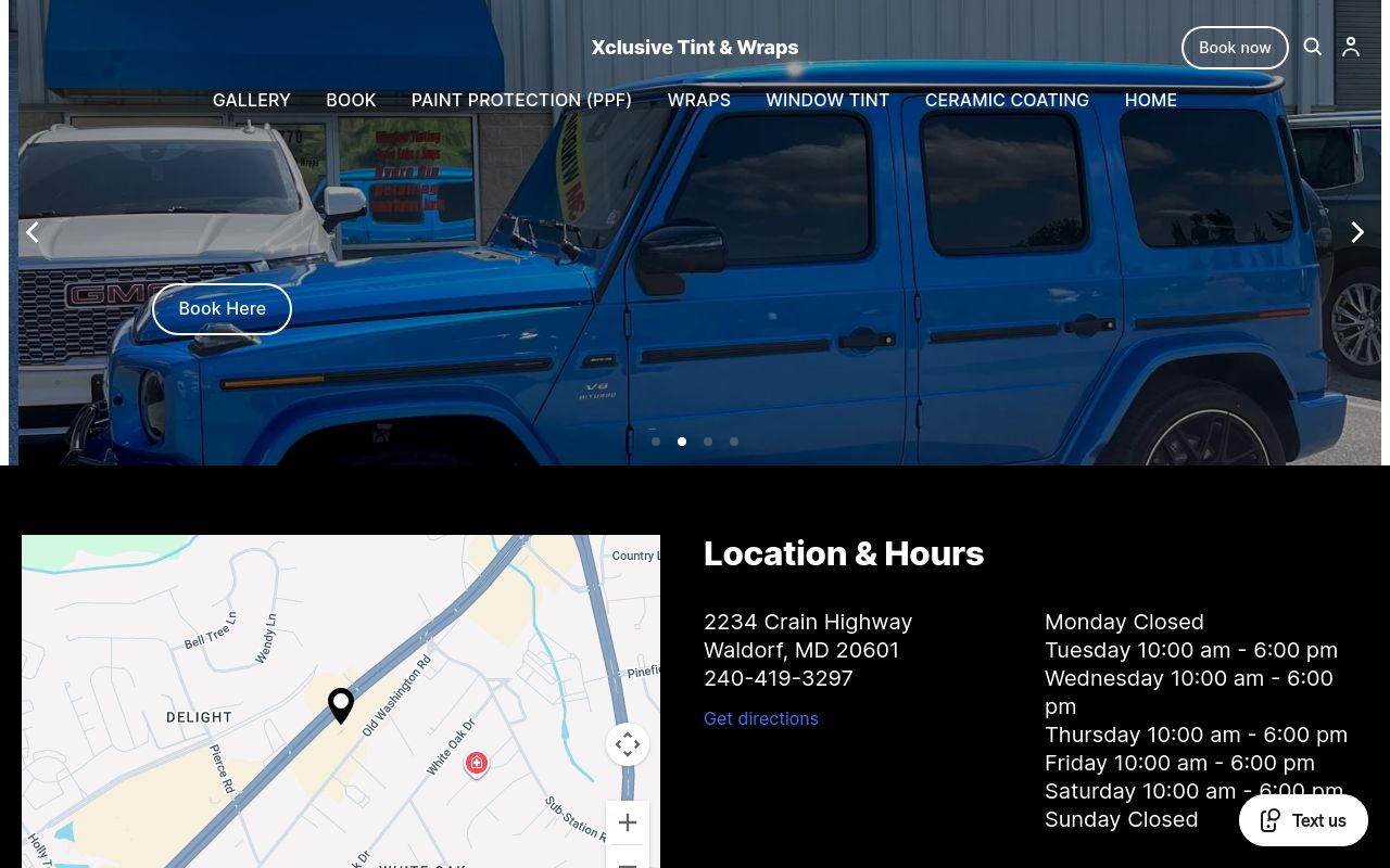 Homepage of Xclusive Tint & Wraps's website