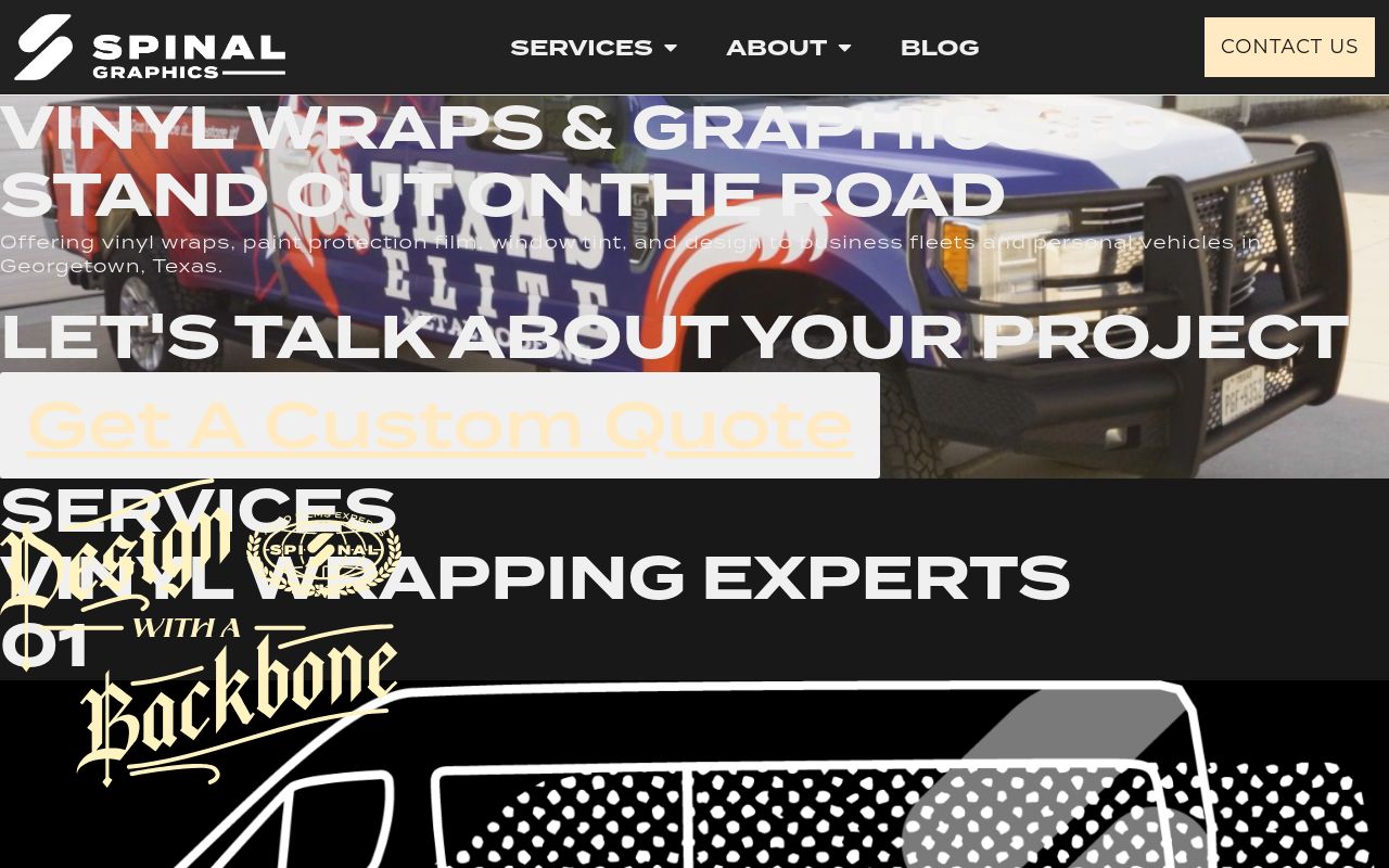 Homepage of Spinal Graphics's website