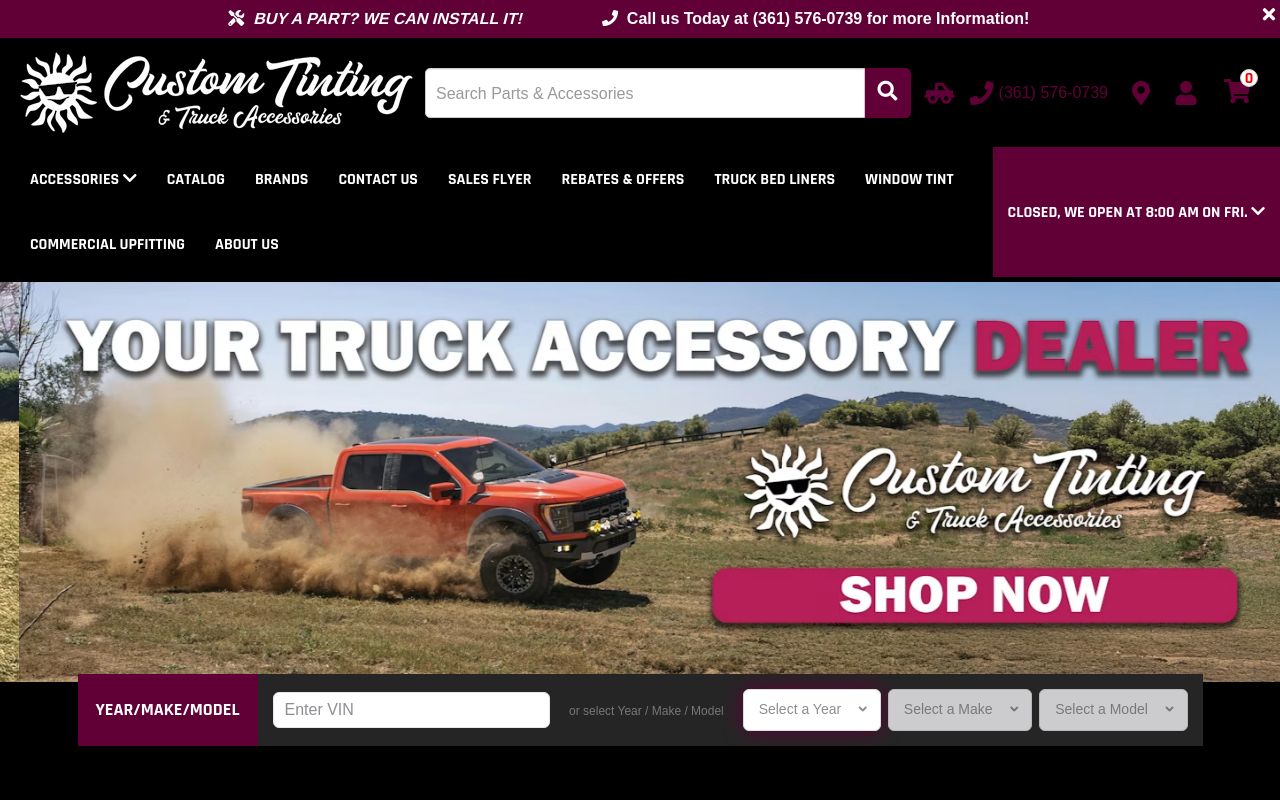 Homepage of Custom Tinting & Truck Accessories's website