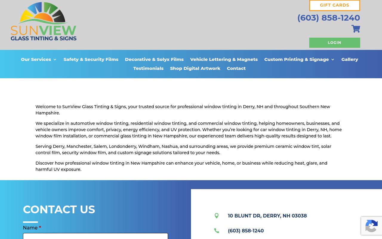 Homepage of SunView Glass Tinting & Signs's website