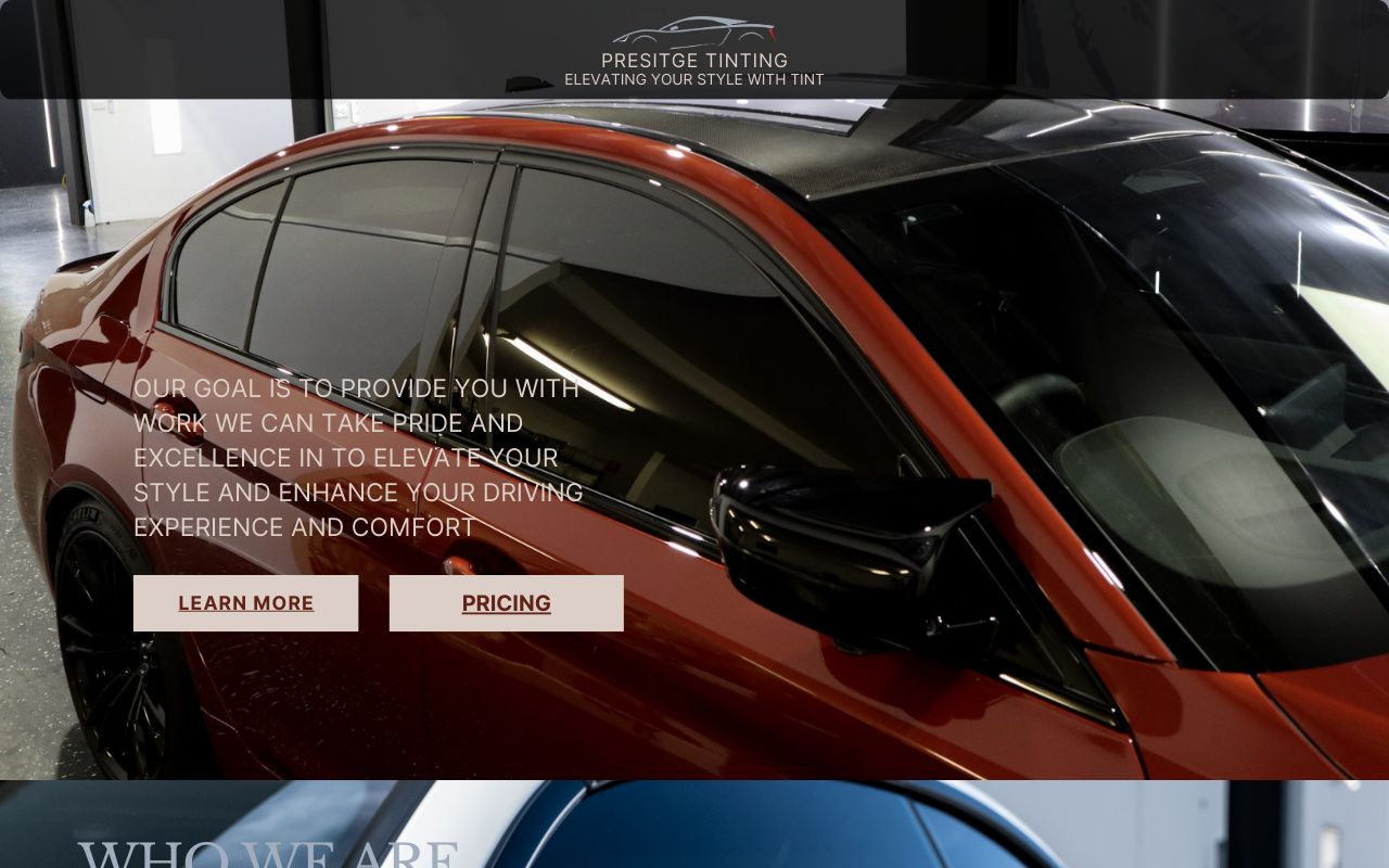 Homepage of Prestige Tinting's website