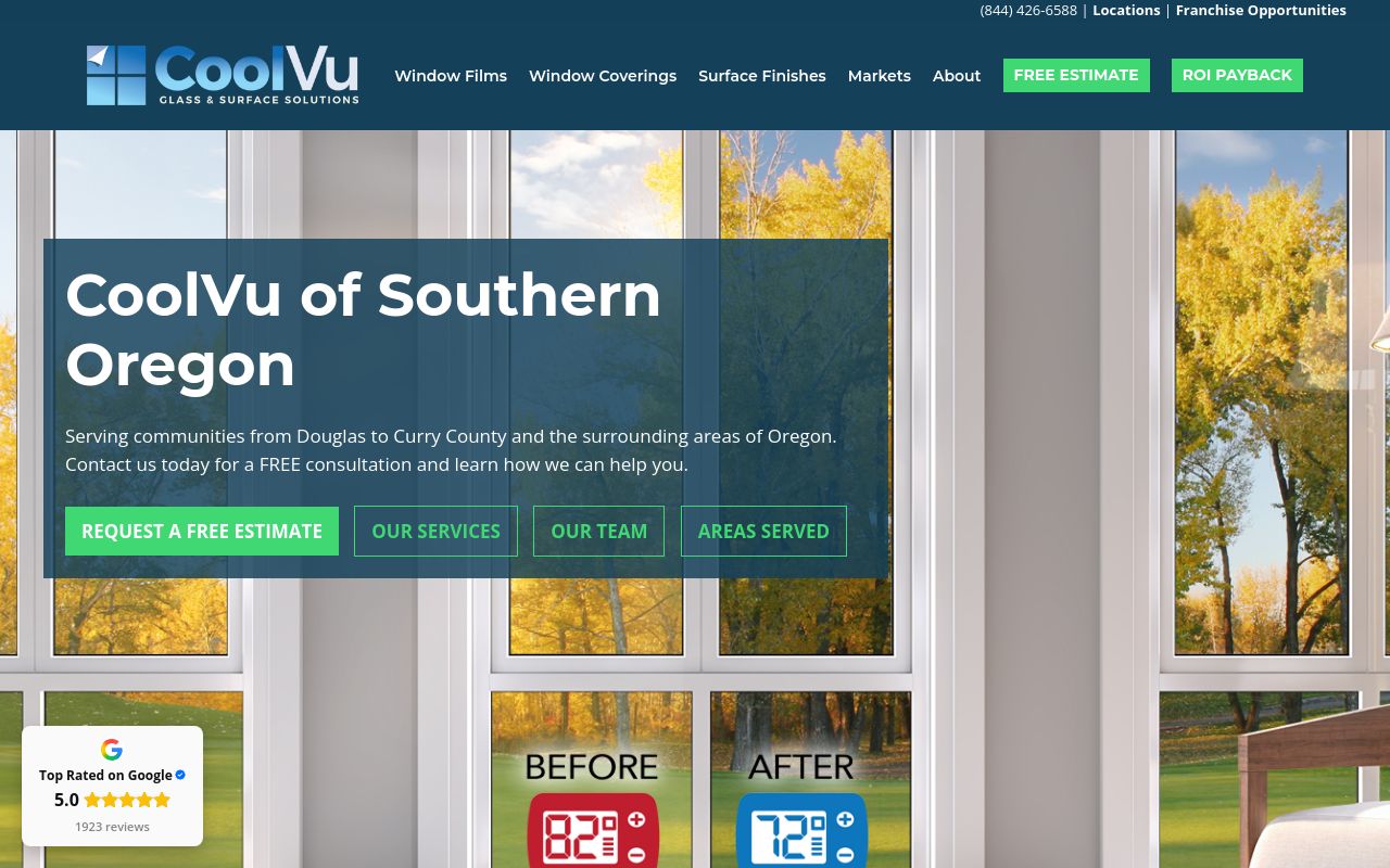 Homepage of CoolVu - Commercial & Home Window Tint's website