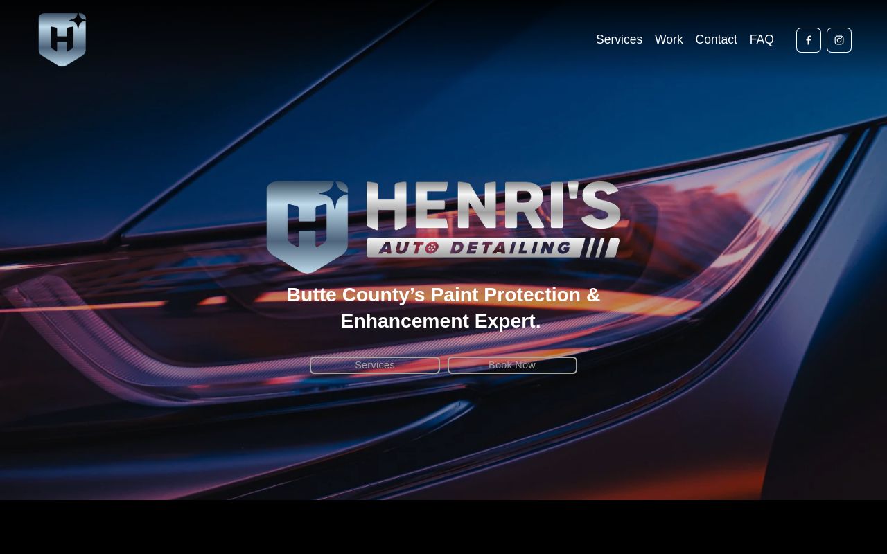 Homepage of Henri's Auto Detailing's website