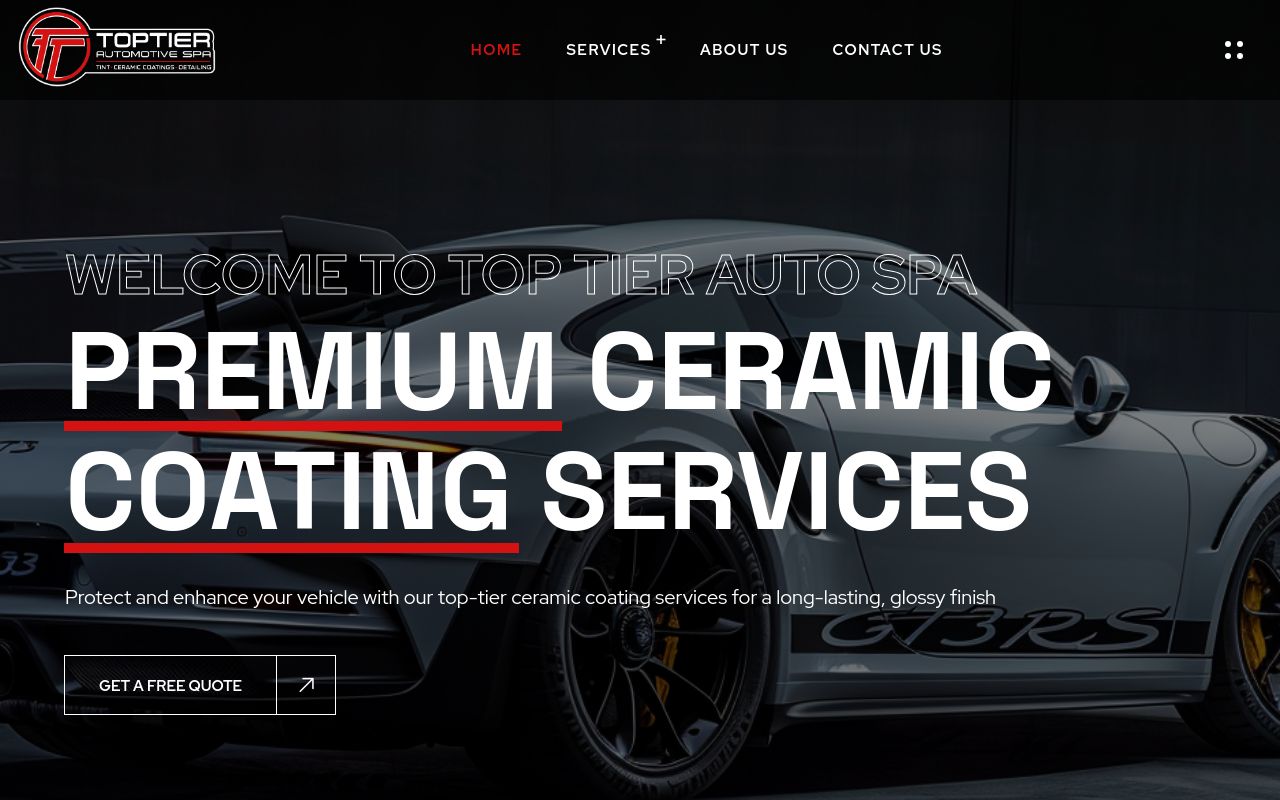 Homepage of Top Tier Auto Detailing & Window Tinting's website