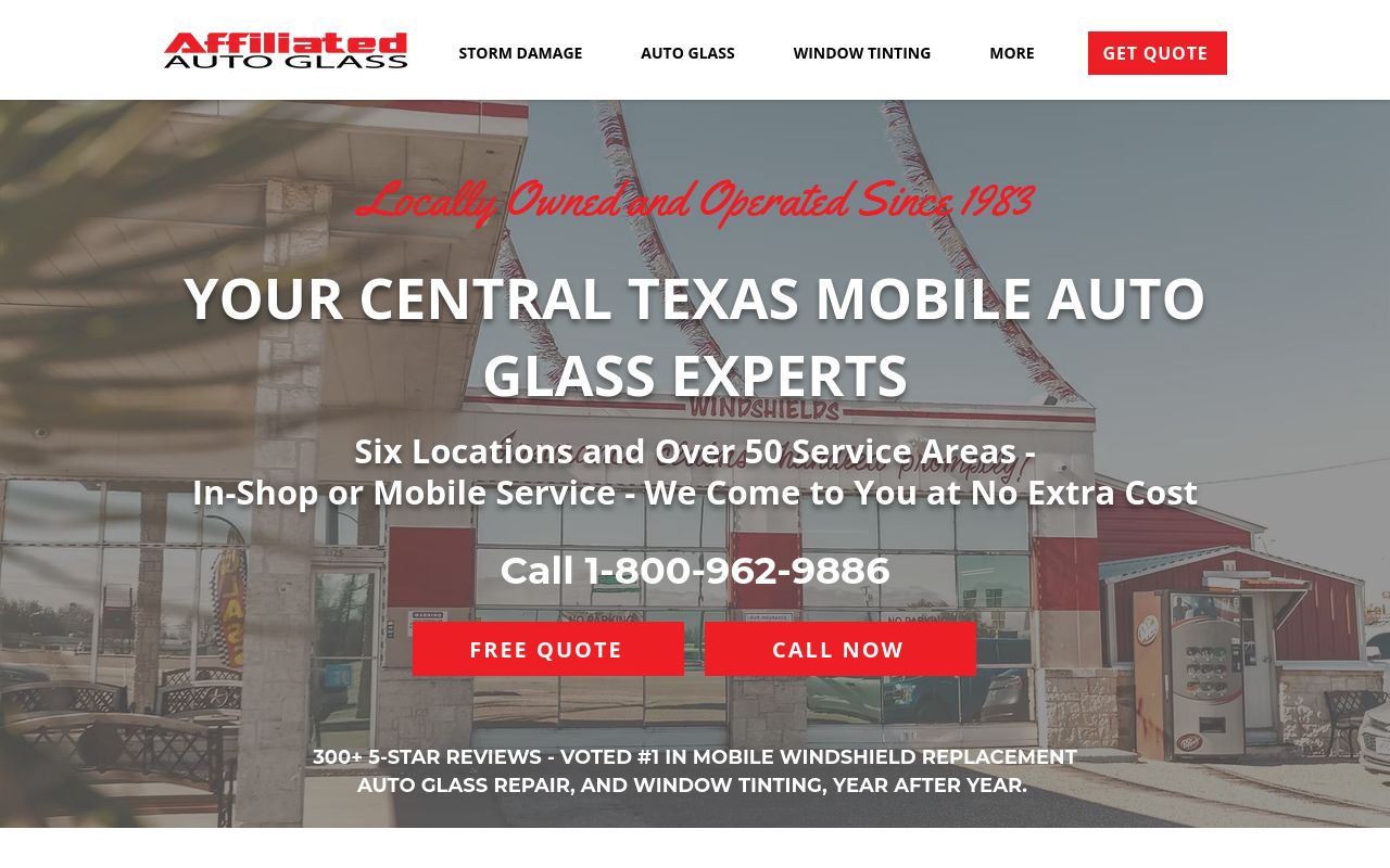 Homepage of Affiliated Auto Glass - Waco's website