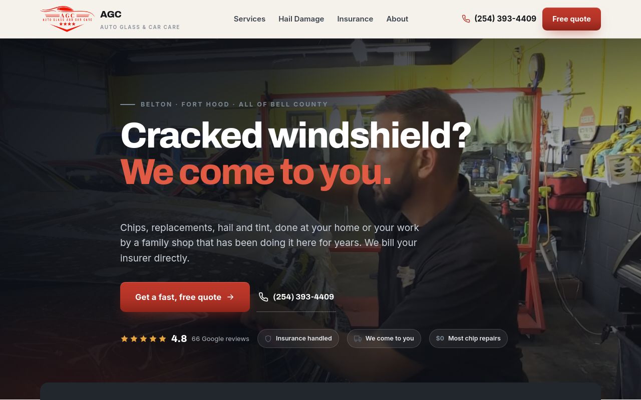 Homepage of AGC Auto Glass & Car Care's website