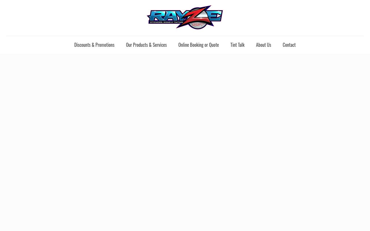 Homepage of Rayze Stickers, Signs & Tint's website