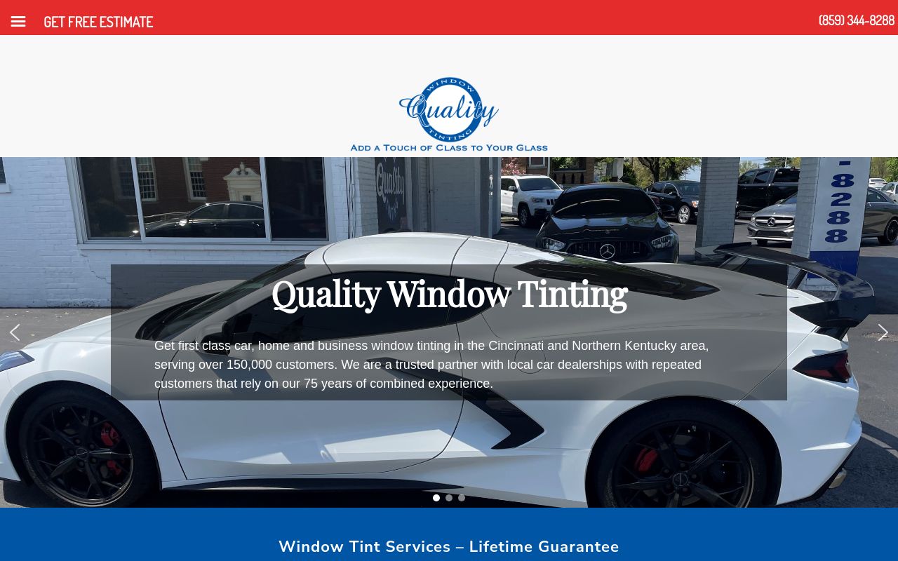 Homepage of Quality Window Tinting's website