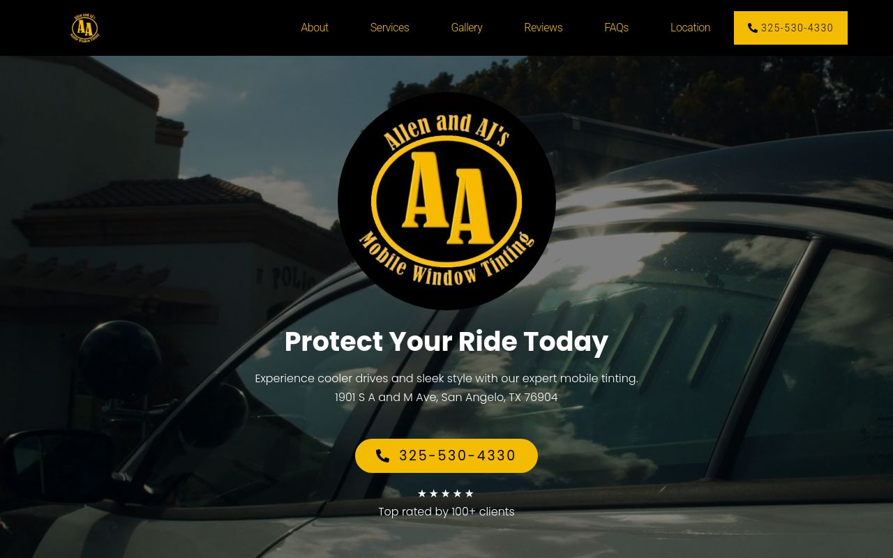 Homepage of Allen and AJ's Mobile Window Tinting's website
