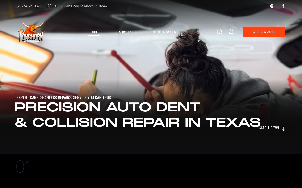 Homepage of Longhorn Collision & Dent's website