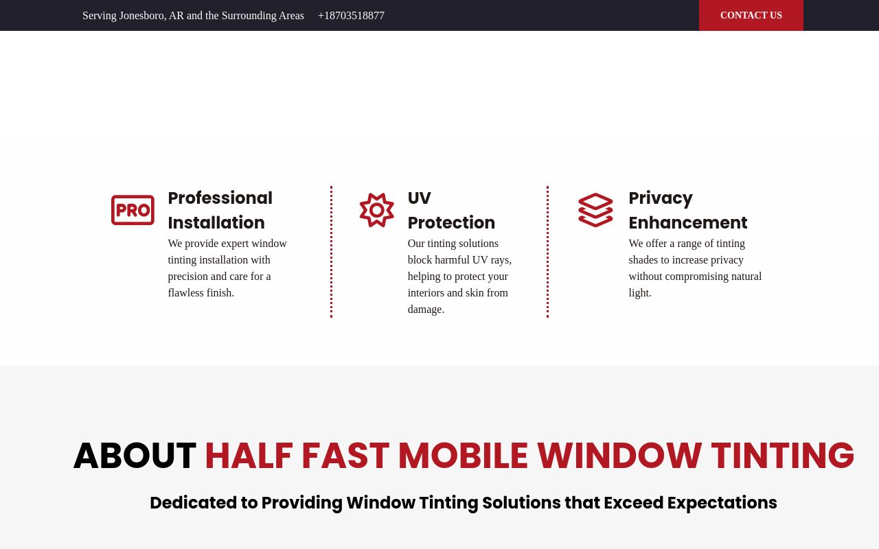 Homepage of Half Fast Mobile Window Tinting's website
