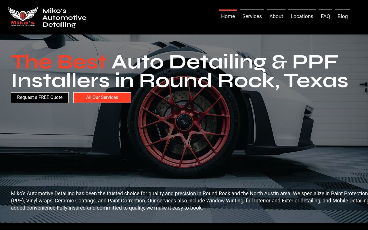 Homepage of Miko’s Automotive Detailing's website