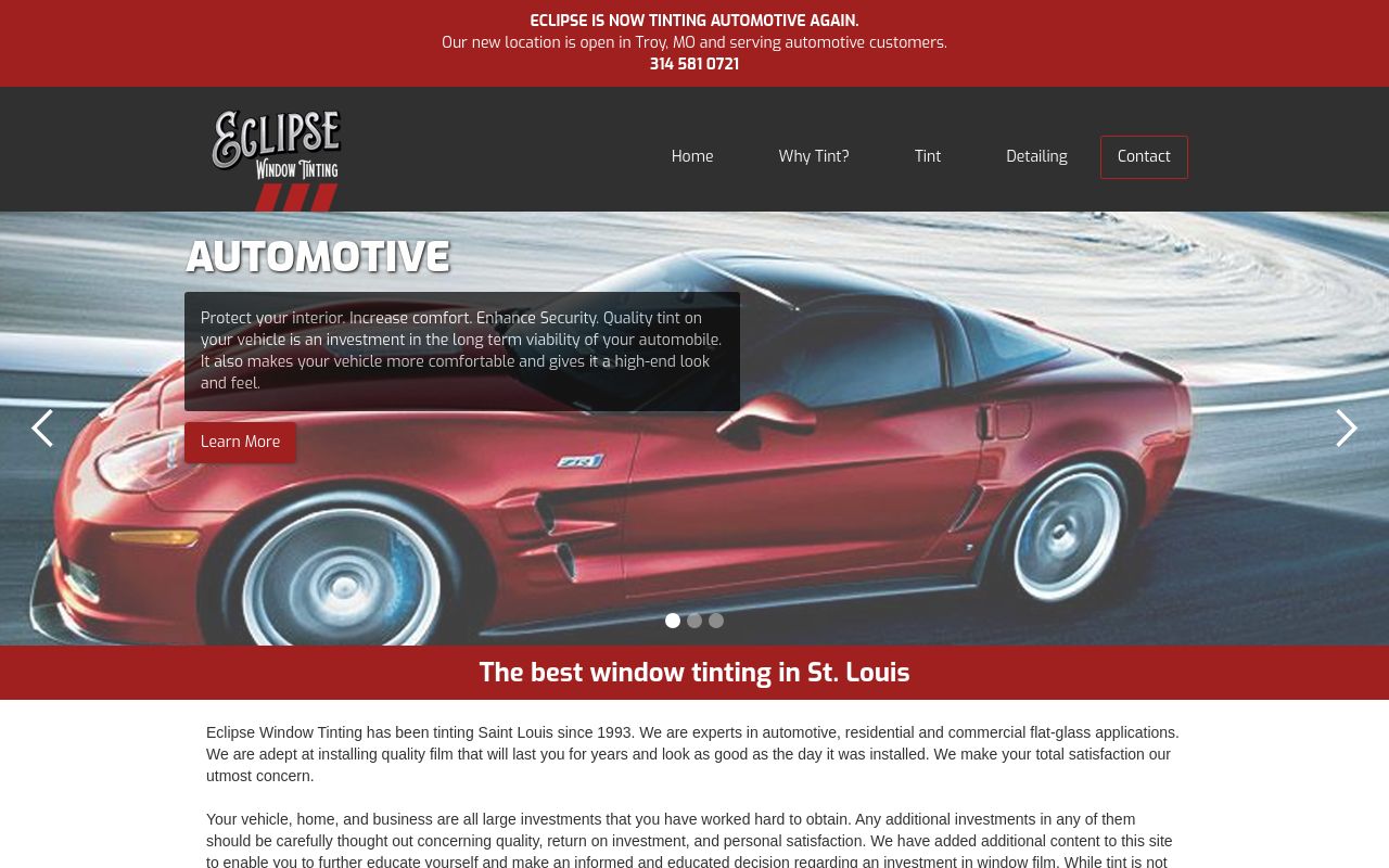 Homepage of Eclipse Window Tinting's website