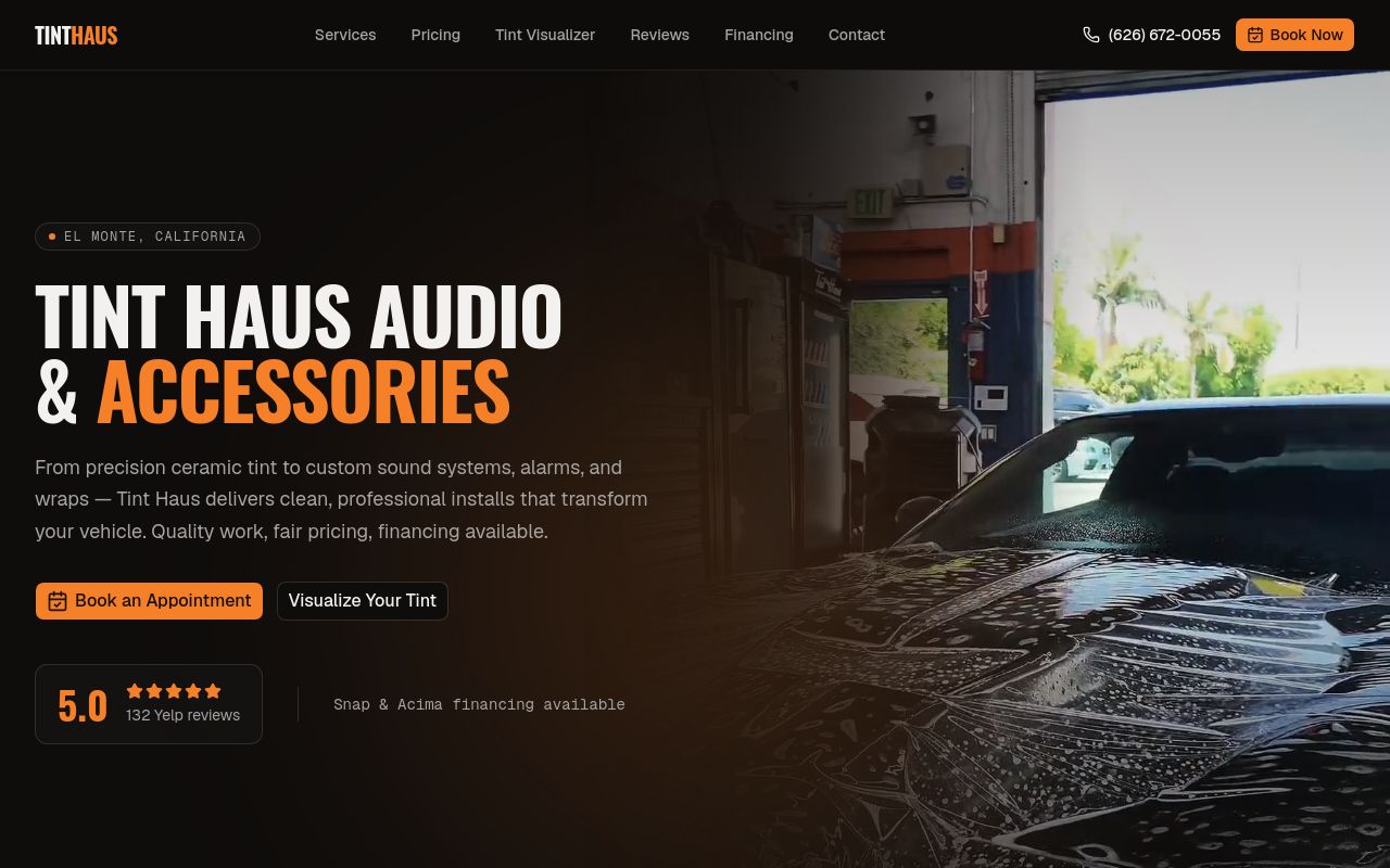 Homepage of Tint Haus Audio & Accessories's website
