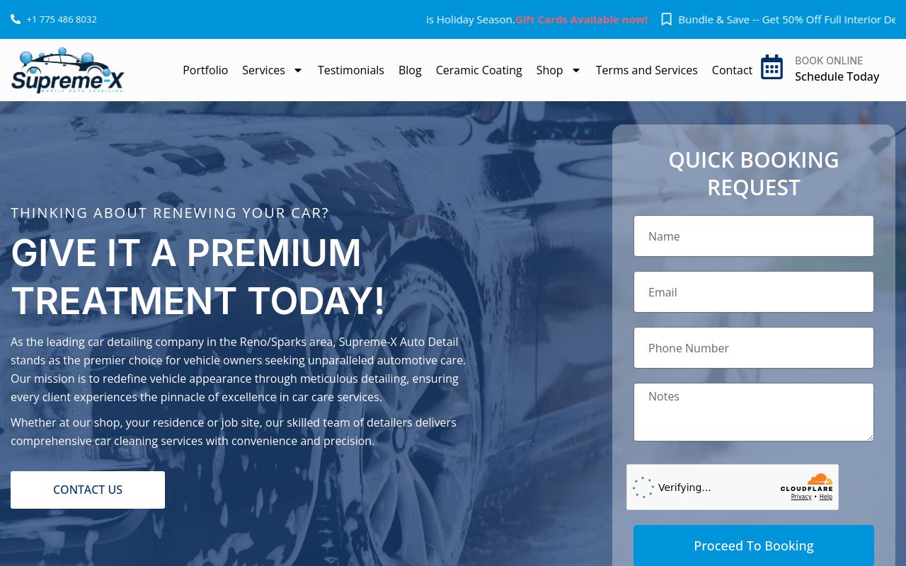 Homepage of Supreme-X Mobile Auto Detailing's website