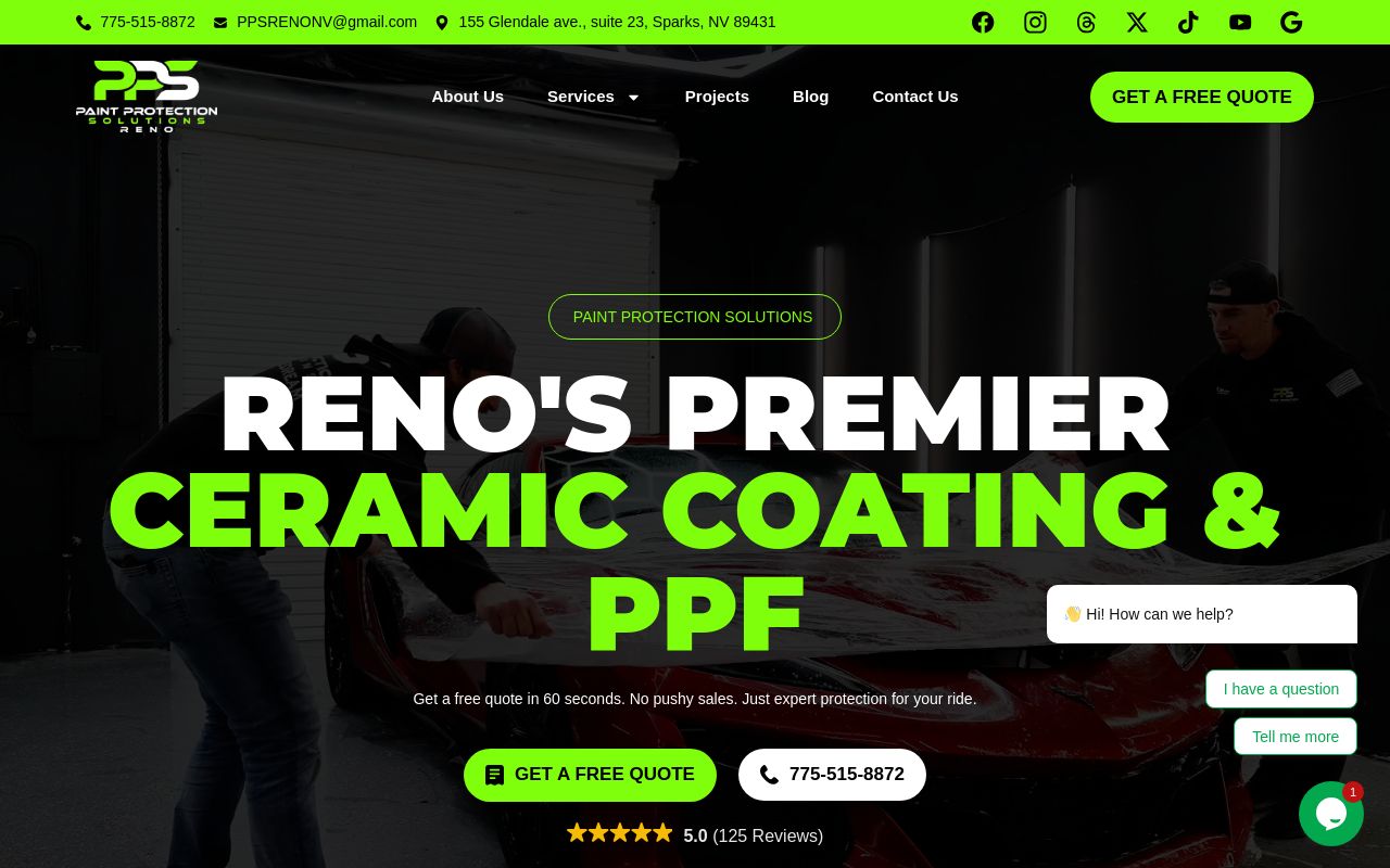Homepage of Paint Protection Solutions's website
