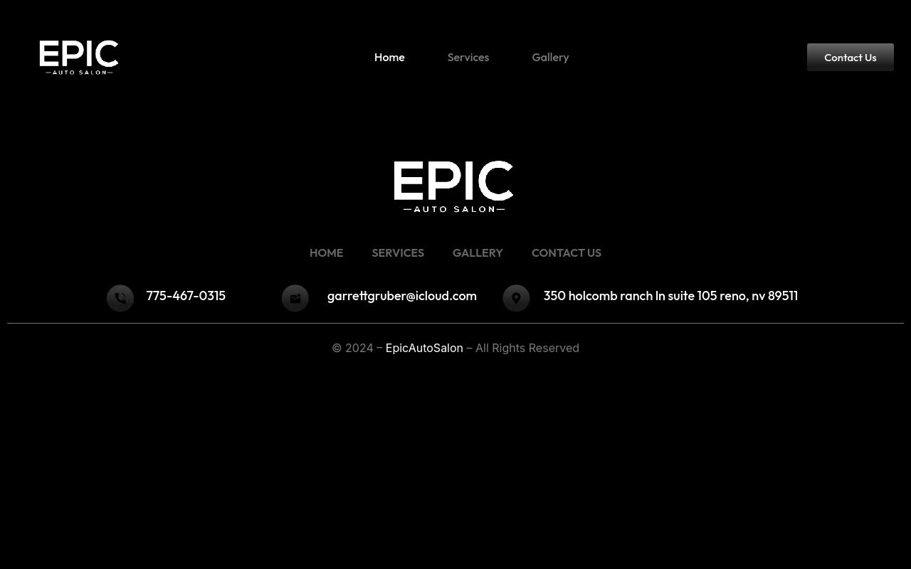 Homepage of epic auto salon's website
