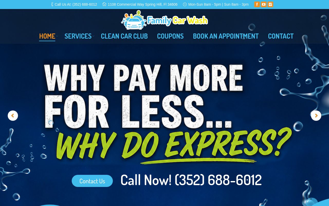 Homepage of Family Car Wash & Auto Center's website