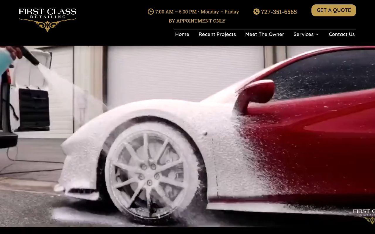 Homepage of First Class Detailing's website