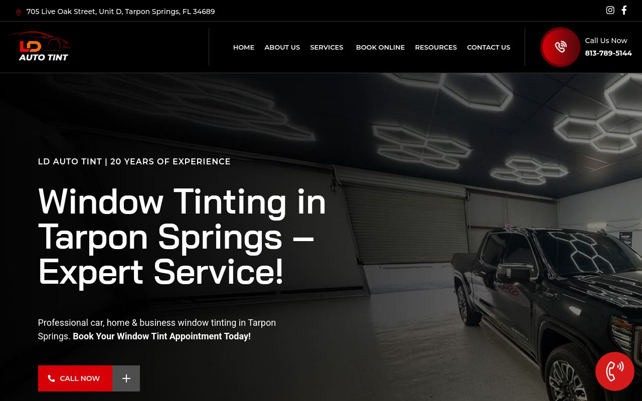Homepage of LD Auto Tint | Window Tinting in Tarpon Springs's website